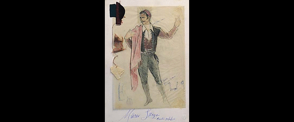 Kostümentwurf für "Tony Costa" in "Rigoletto", mit Autogramm von Mario Lanza