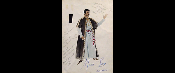 Kostümentwurf für "Tony Costa" in "Othello", mit Autogramm von Mario Lanza