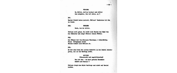Seite aus Drehbuch von "Der junge Törless" (1965/66)