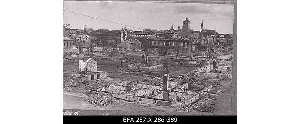 Nõukogude Vene vägede poolt Narva pommitamisel purustatud hoonete
                    varemed.