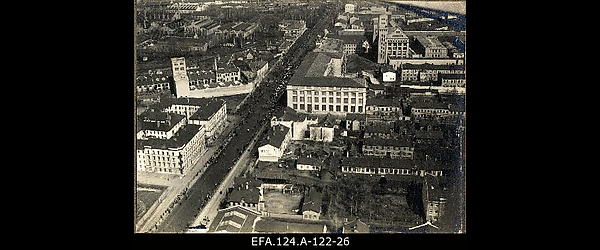 Aerofoto 1. mai demonstratsioonist Aleksandri tänaval Riias 1. 05.
                    1917.