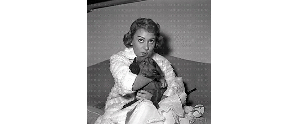 L'attrice seduta con il suo cane in braccio